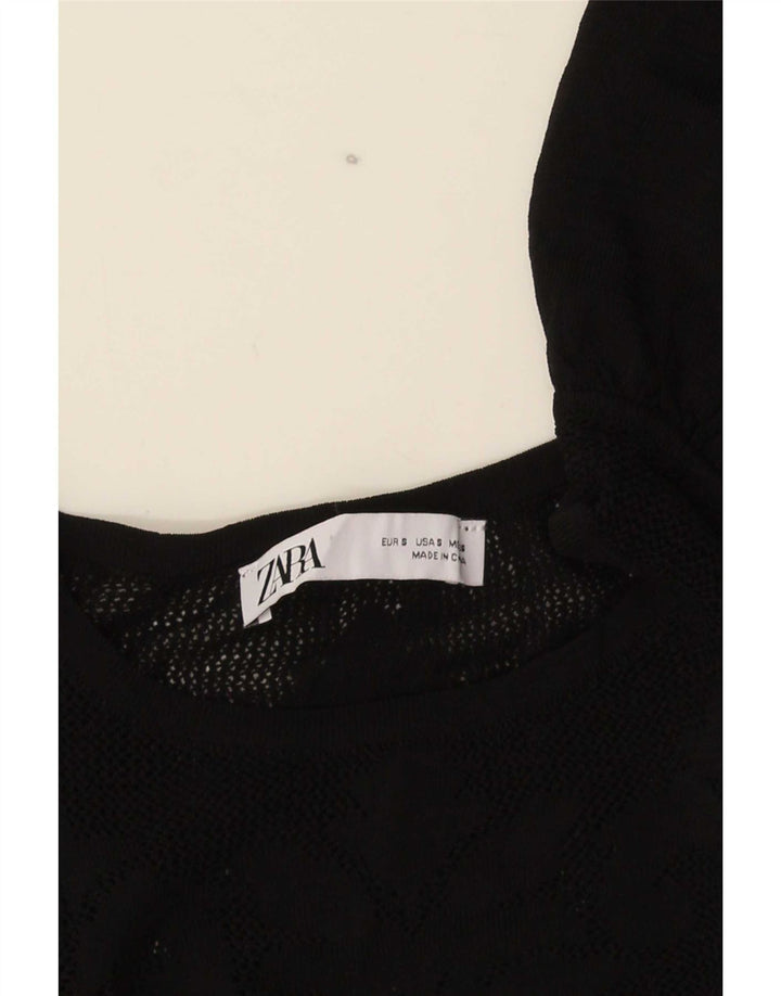 Zara Womens Crop Knit Bluse Top UK 8 Small Black