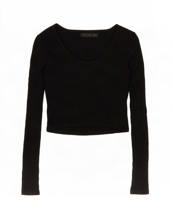 Topshop Dame Crop Top Langærmet UK 10 Small Black Viscose