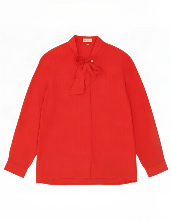 Vintage Dame Langærmet Front Tie Bluse Top IT 48 XL Rød Stribet