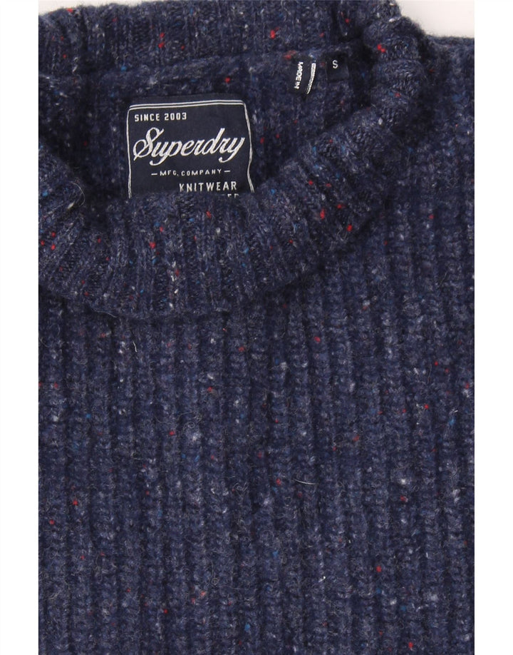 SUPERDRY Womens Turtle Neck Jumper Sweater UK 10 Small Navy Blue Lambswool Vintage Superdry and Second-Hand Superdry from Messina Hembry 