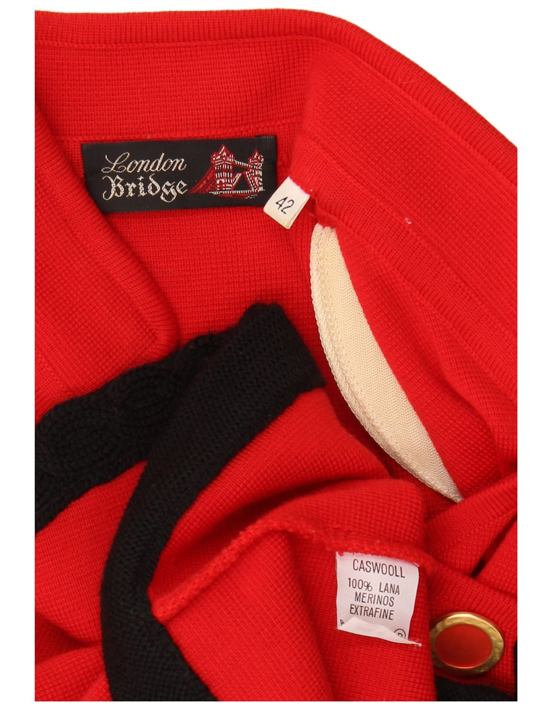 Vintage dobbeltradet blazerjakke til kvinder IT 42 Medium Red Colourblock