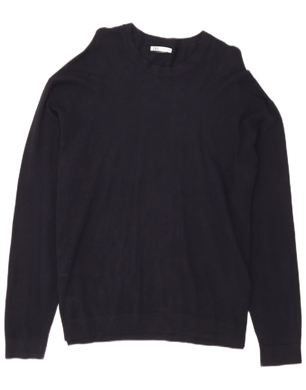 Zara Herre sweater med rund hals XL marineblå viskose