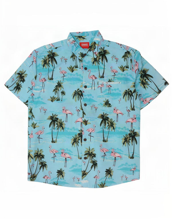 Lowes Herre Hawaii kortærmet skjorte XL blå polyester