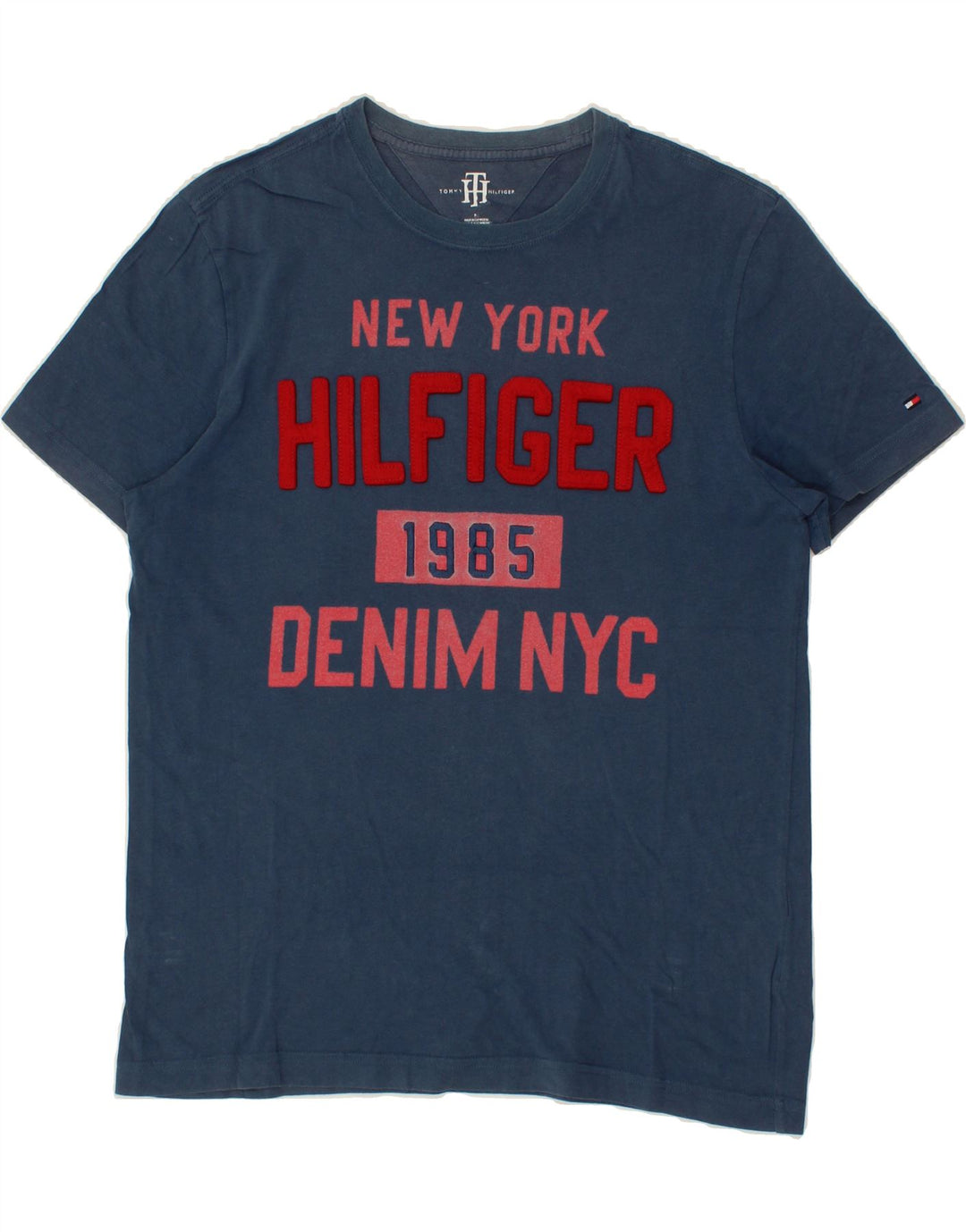 TOMMY HILFIGER Mens Graphic T-Shirt Top Medium Navy Blue Cotton Vintage Tommy Hilfiger and Second-Hand Tommy Hilfiger from Messina Hembry 