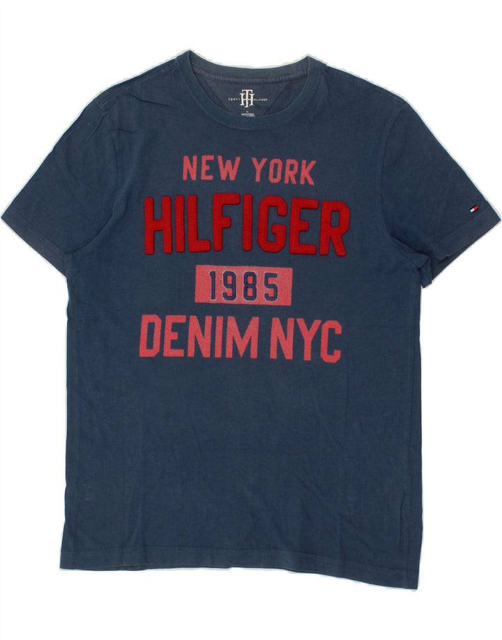 TOMMY HILFIGER Mens Graphic T-Shirt Top Medium Navy Blue Cotton Vintage Tommy Hilfiger and Second-Hand Tommy Hilfiger from Messina Hembry 