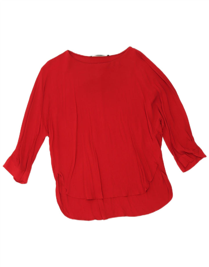 Zara Dame 3/4 ærmet oversize bluse Top UK 10 Lille rød viskose