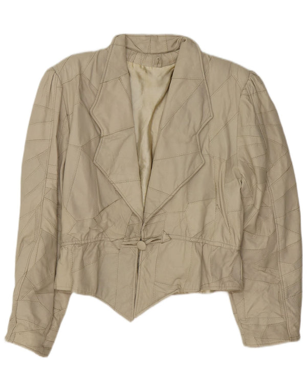 Vintage læderjakke til kvinder UK 14 Medium Beige Patchwork