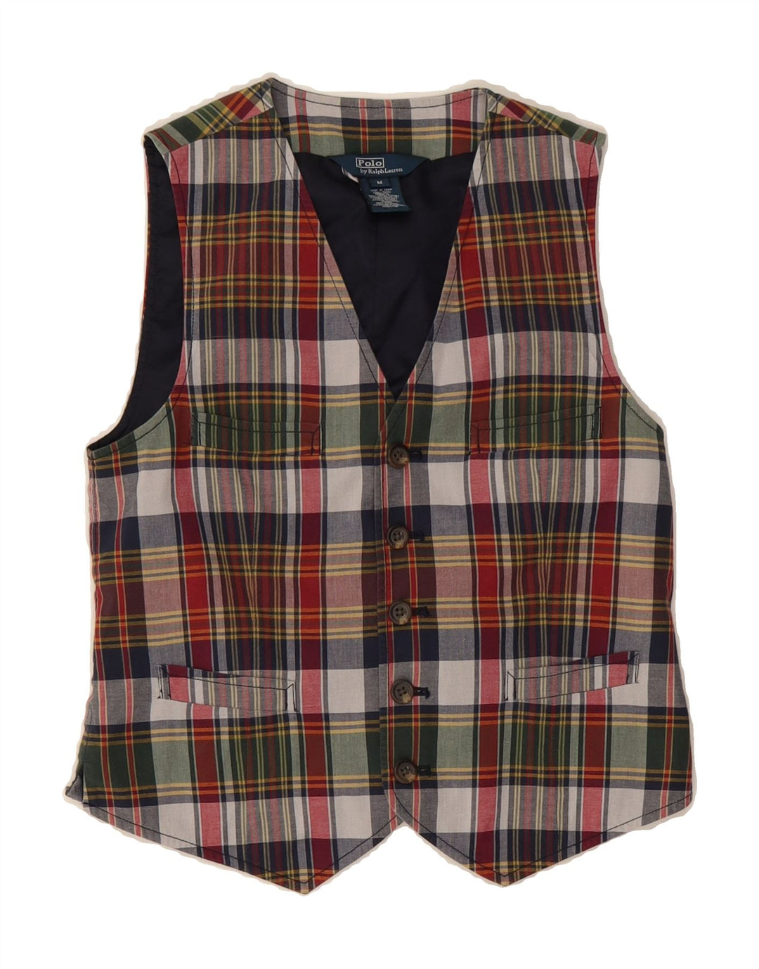 POLO RALPH LAUREN Boys Waistcoat 5-6 Years Medium Maroon Check Cotton Vintage Polo Ralph Lauren and Second-Hand Polo Ralph Lauren from Messina Hembry 