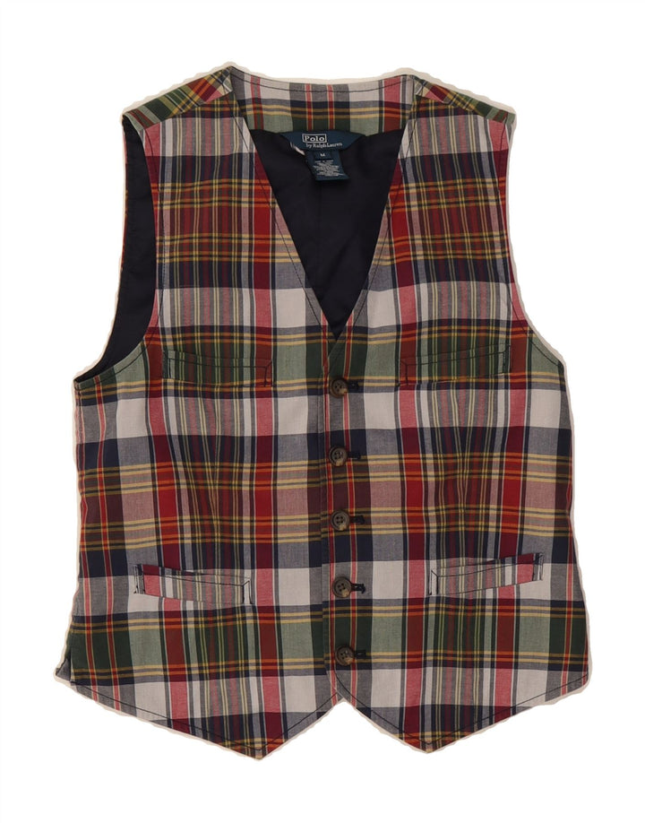 POLO RALPH LAUREN Boys Waistcoat 5-6 Years Medium Maroon Check Cotton Vintage Polo Ralph Lauren and Second-Hand Polo Ralph Lauren from Messina Hembry 