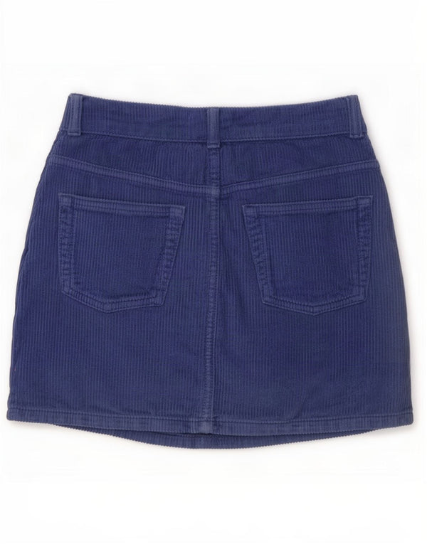 Topshop Dame Mini Corduroy Nederdel UK 4 XS W24 Marineblå Bomuld