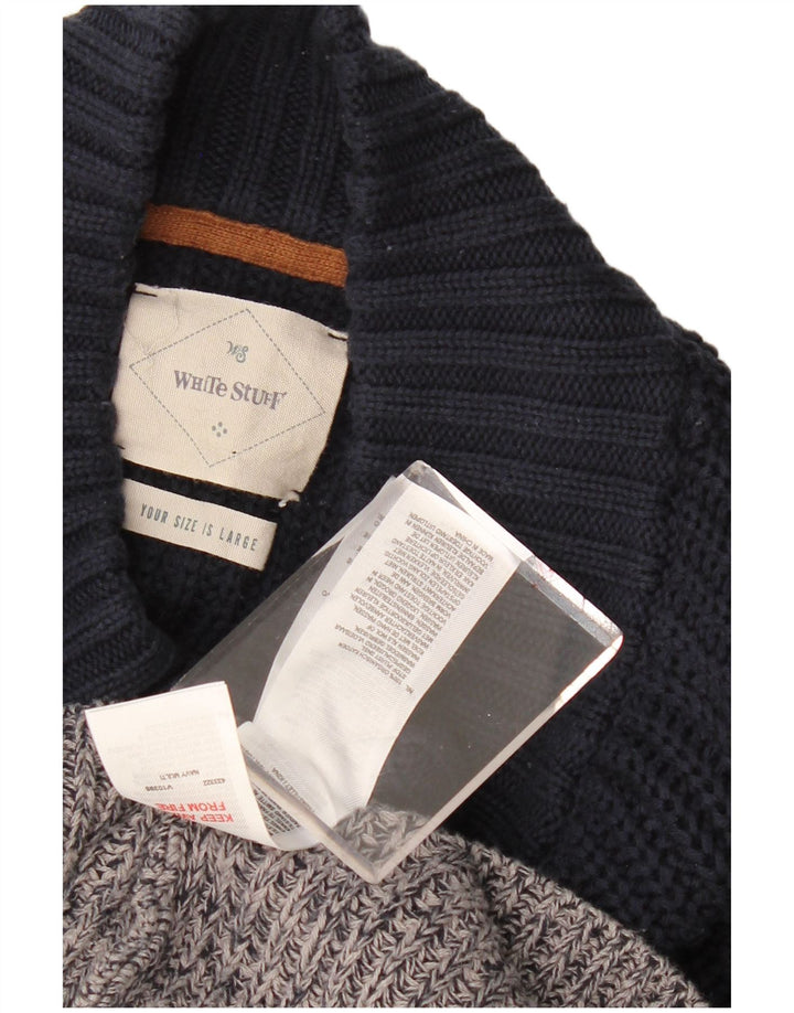 WHITE STUFF Dame Button Neck Jumper Sweater UK 16 Large Grey Colourblock