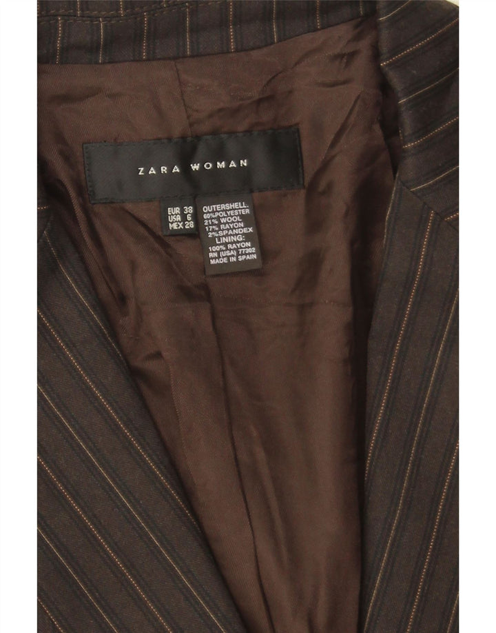 Zara Dame 1-knaps blazerjakke EU 38 Lille brun nålestribet polyester