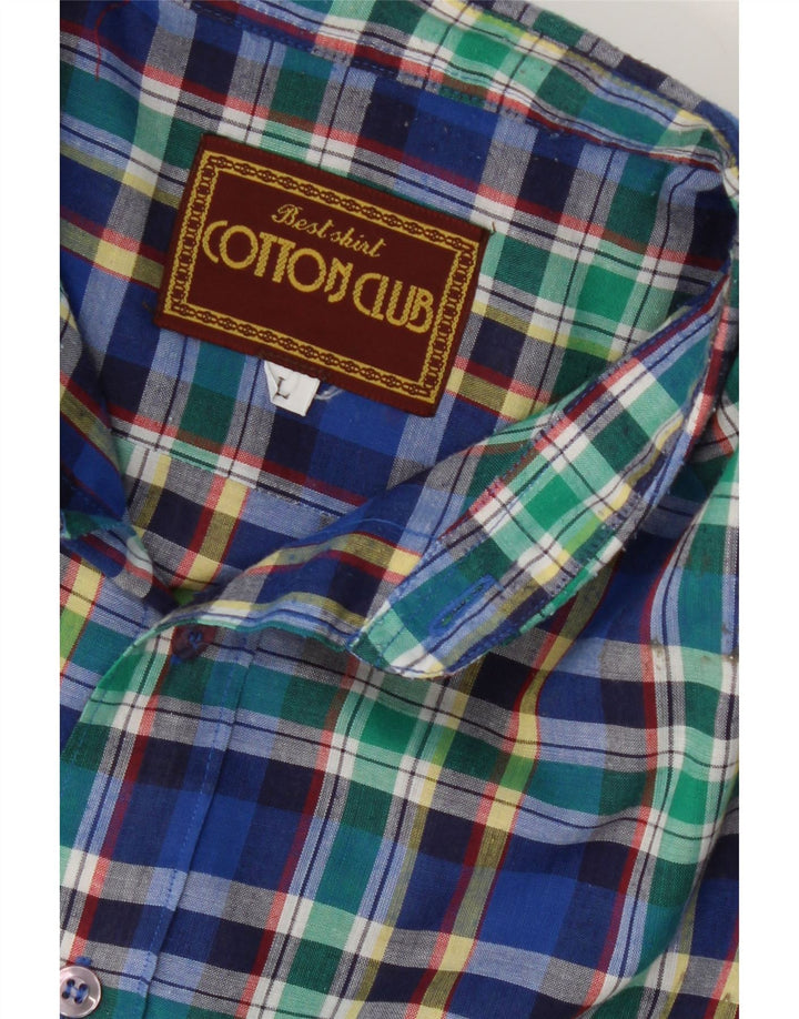 VINTAGE Mens Shirt Large Navy Blue Check Polyester Vintage Vintage and Second-Hand Vintage from Messina Hembry 