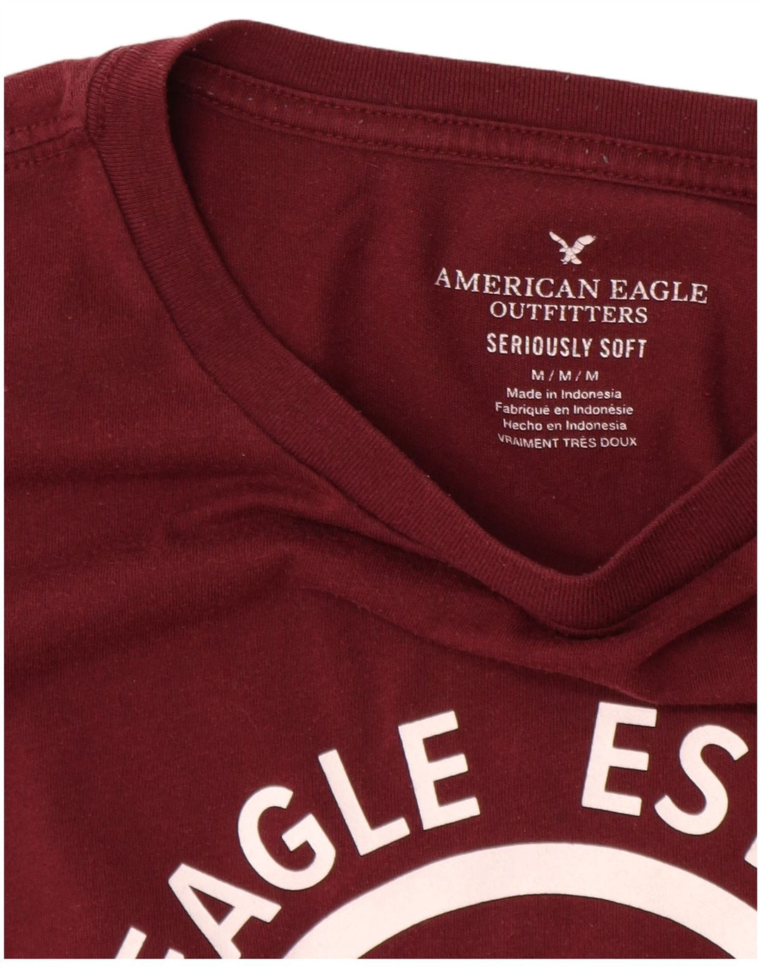 AMERICAN EAGLE Herre grafisk T-shirt Top Medium Bourgogne bomuld
