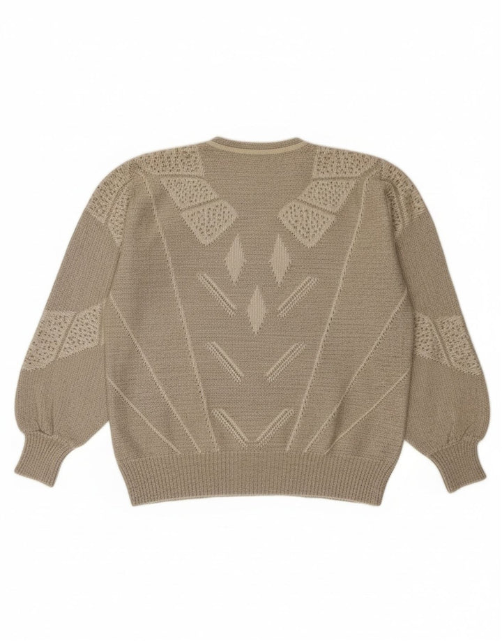 Vintage Womens Button Neck Jumper Sweater UK 14 Large Grå Geometrisk
