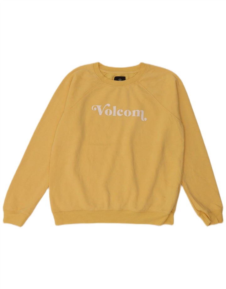 Volcom Womens Grafisk Oversized Sweatshirt Jumper US 4/6 Small Yellow