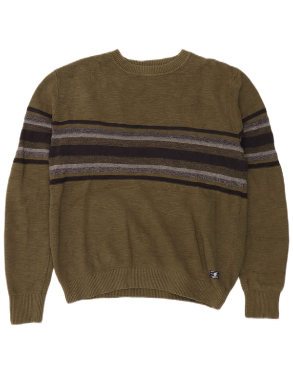 Jack & Jones Herre Boat Neck Jumper Sweater Medium Khaki stribet bomuld