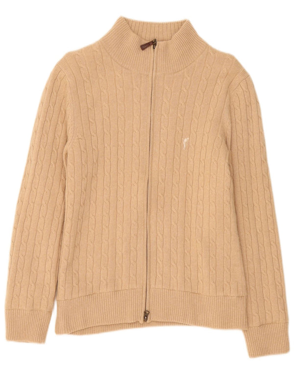 Golfino Dame Cardigan Sweater UK 12 Medium Beige Merino Uld