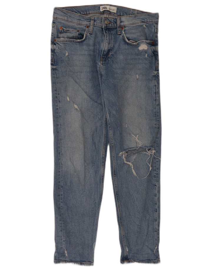Zara Dame Distressed Slim Jeans EU 38 Small W28 L28 Blå Bomuld