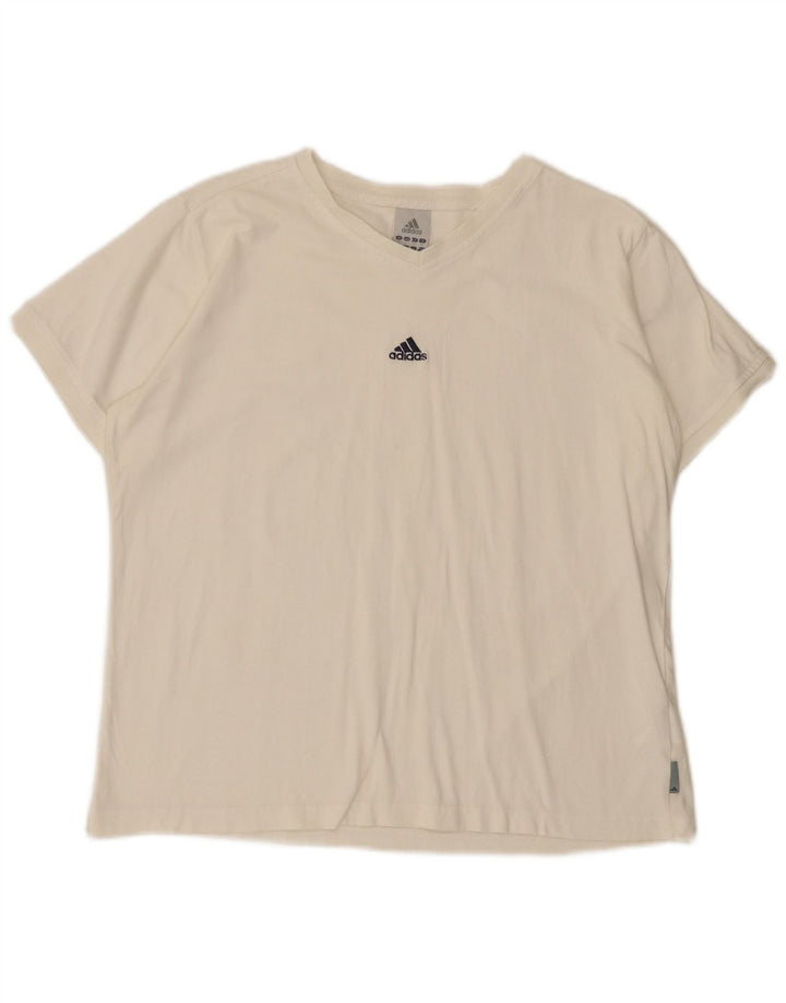 Adidas Dame T-Shirt Top UK 16 Stor Hvid Bomuld