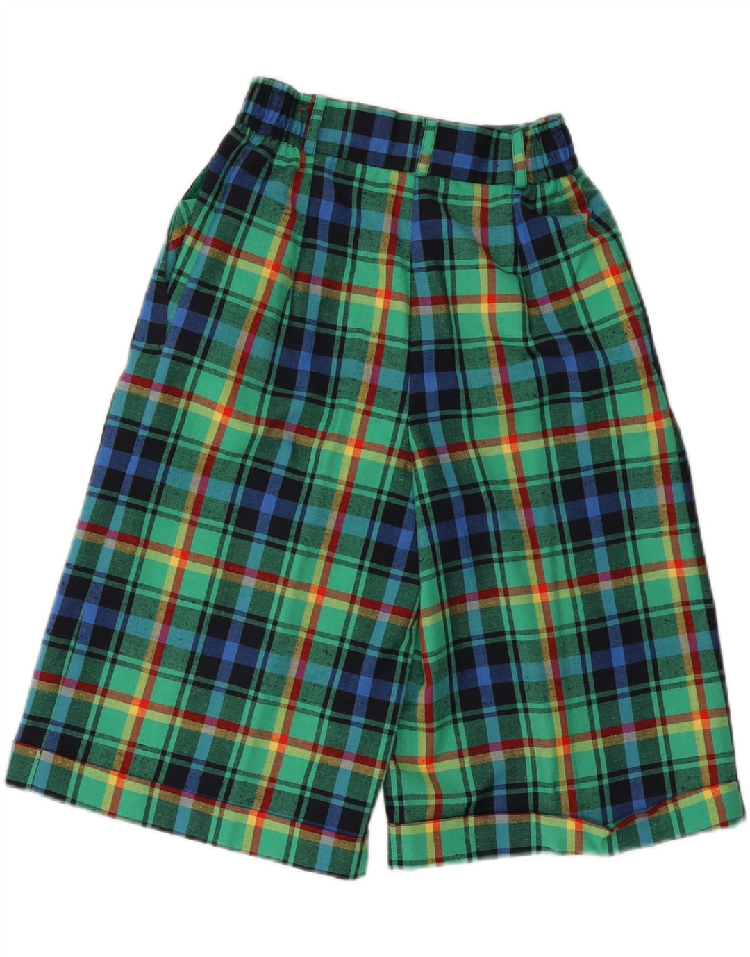 VINTAGE højtaljede Bermuda-shorts til kvinder UK 10 Small W24 Green Check