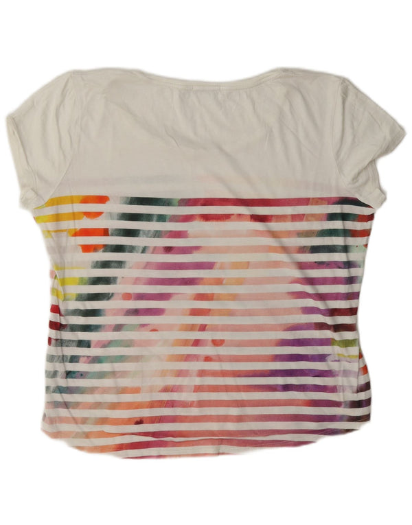 Desigual Womens Regular Graphic T-Shirt Top UK 18 XL Hvidstribet bomuld