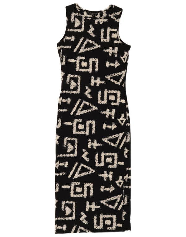 Topshop Dame Ærmeløs Bodycon Kjole UK 10 Lille Sort Geometrisk