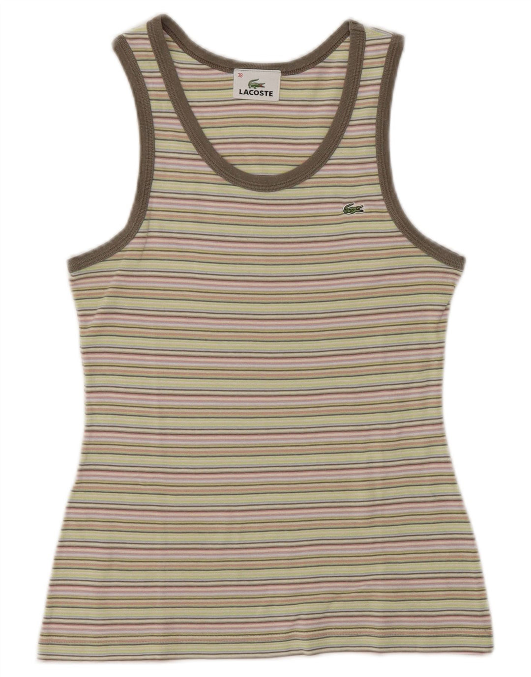 Lacoste Womens Crop Vest Top Størrelse 38 Medium Flerfarvet stribet bomuld