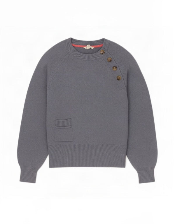 White Stuff Womens Button Neck Jumper Sweater UK 6 XS Grey Cotton