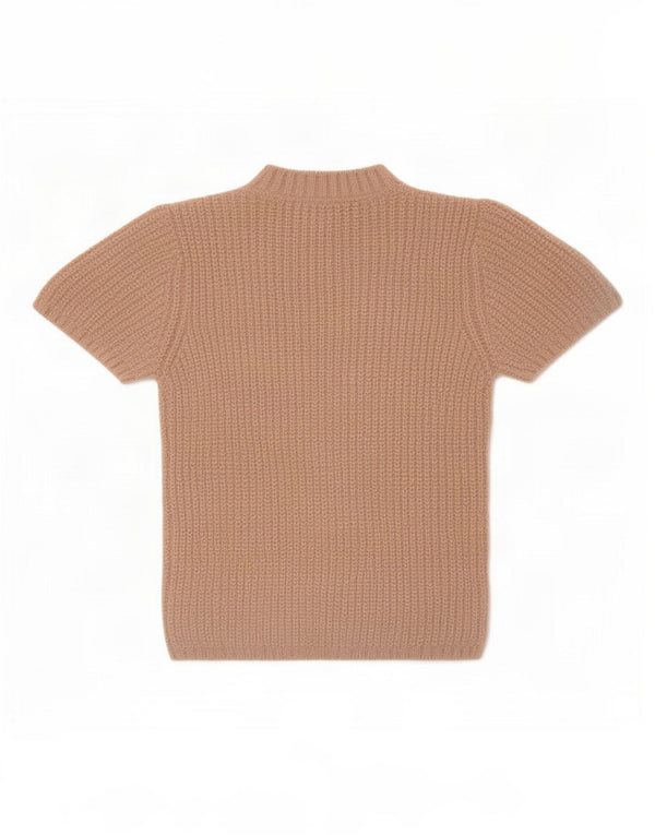 Zara Womens Crop Short Sleeve Crew Neck Jumper Sweater UK 8 Small Beige