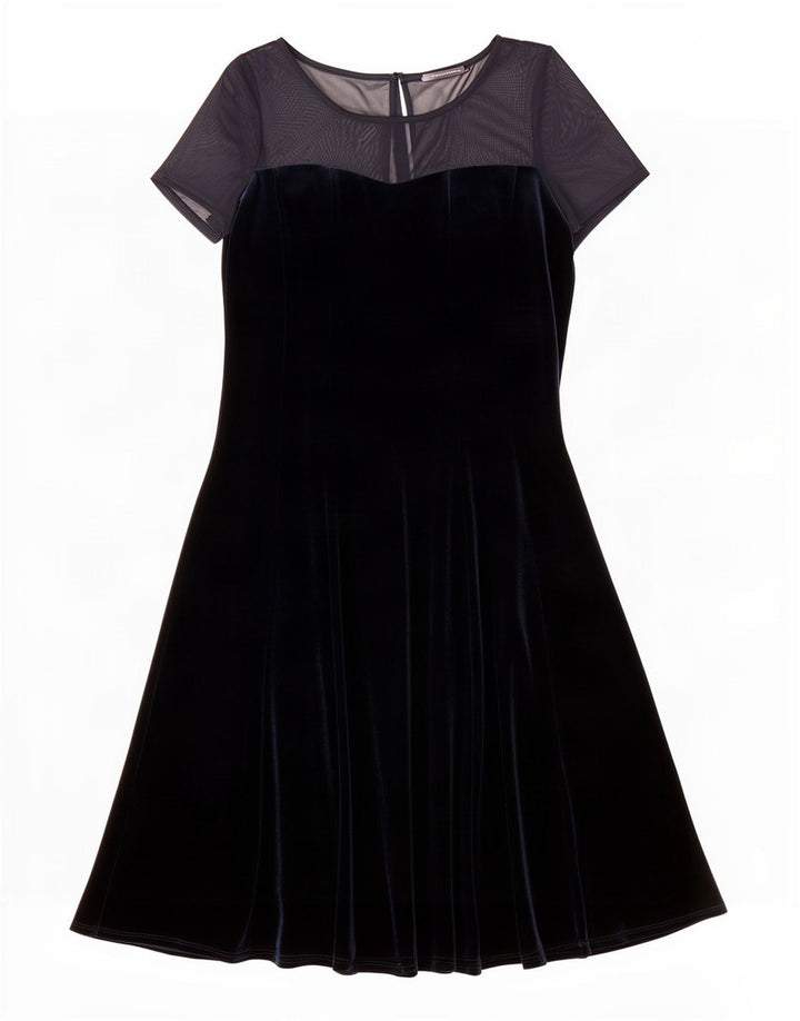 Marks & Spencer Womens Velvet A-Line Kjole UK 14 Large Navy Blue Polyester