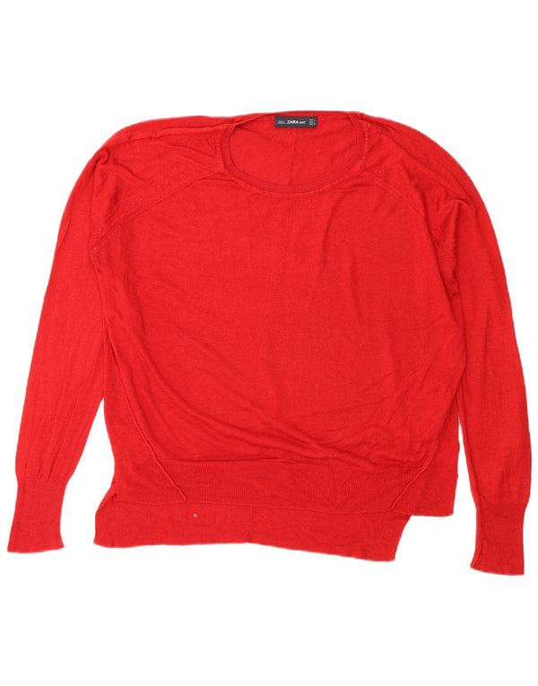 Zara Womens Crew Neck Jumper Sweater UK 16 Large Red Viscose