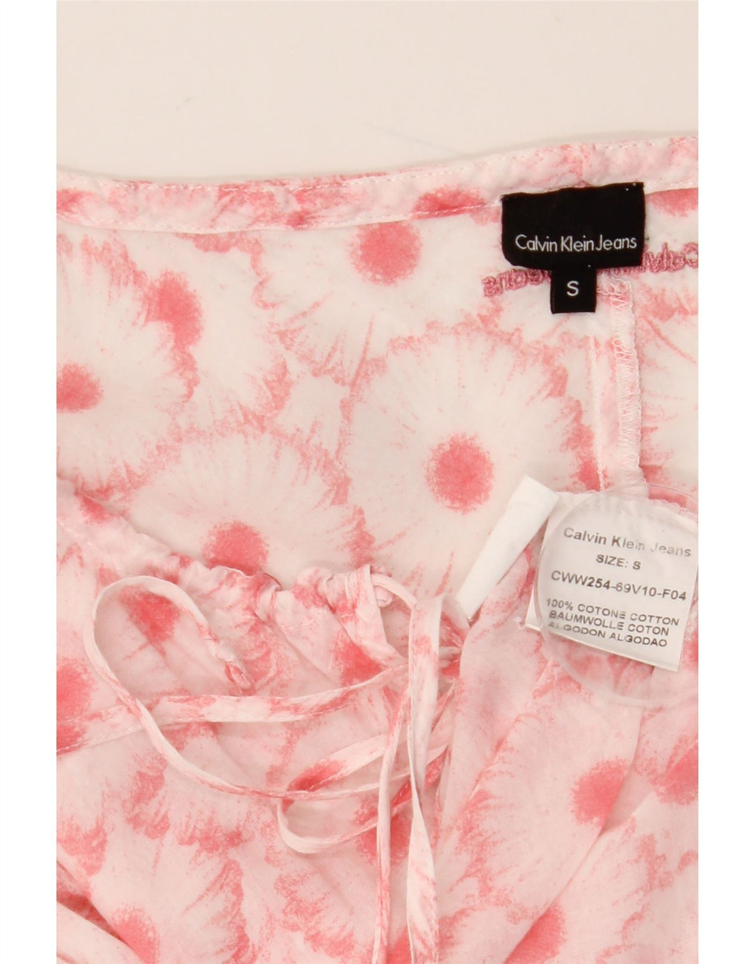 CALVIN KLEIN Dame Basic Dress UK 10 Small Pink Floral Bomuld