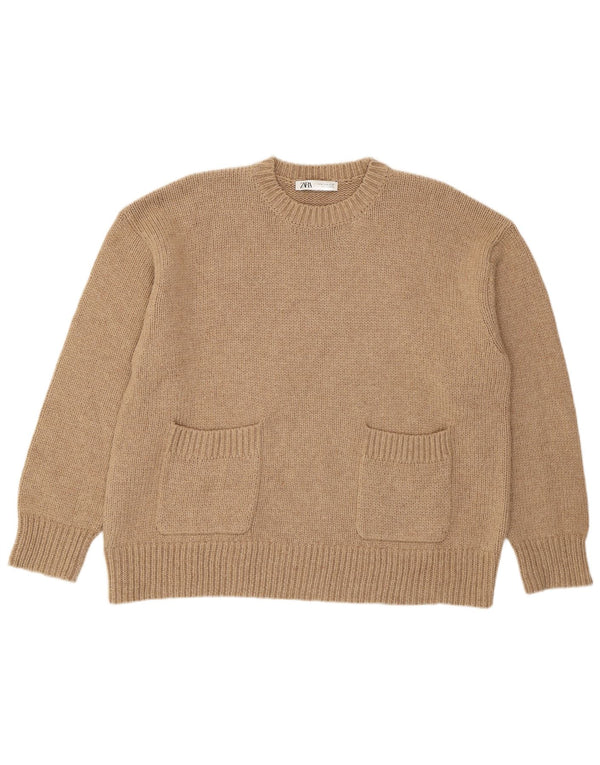 Zara Dame Loose Fit Jumper Sweater UK 18 XL Beige Polyester