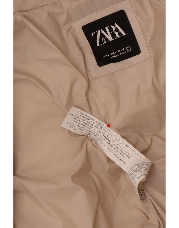 Zara Dame Oversized Polstret Jakke UK 10 Small Beige Nylon
