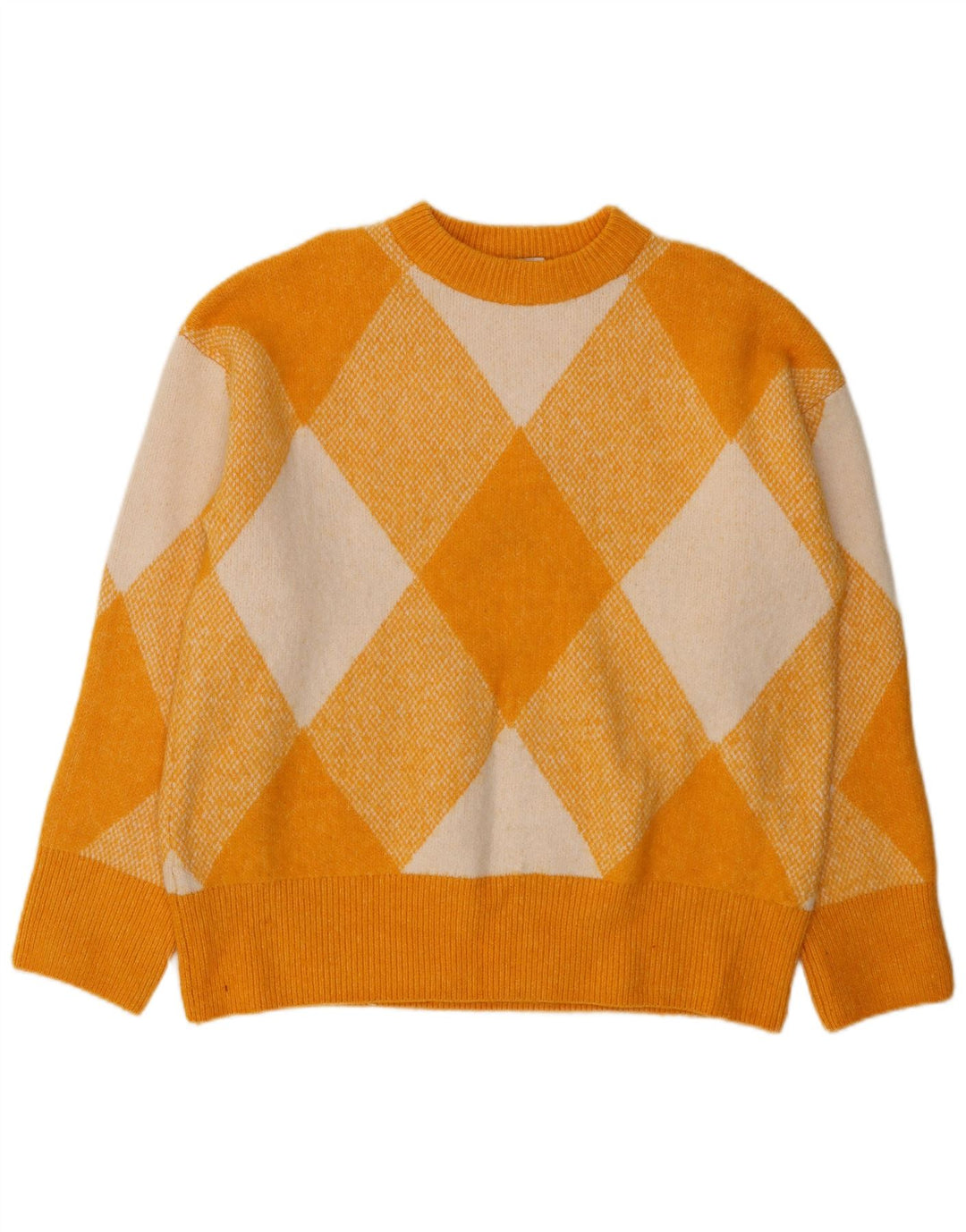 Zara Dame Jumper Sweater UK 14 Medium Yellow Argyle/Diamond