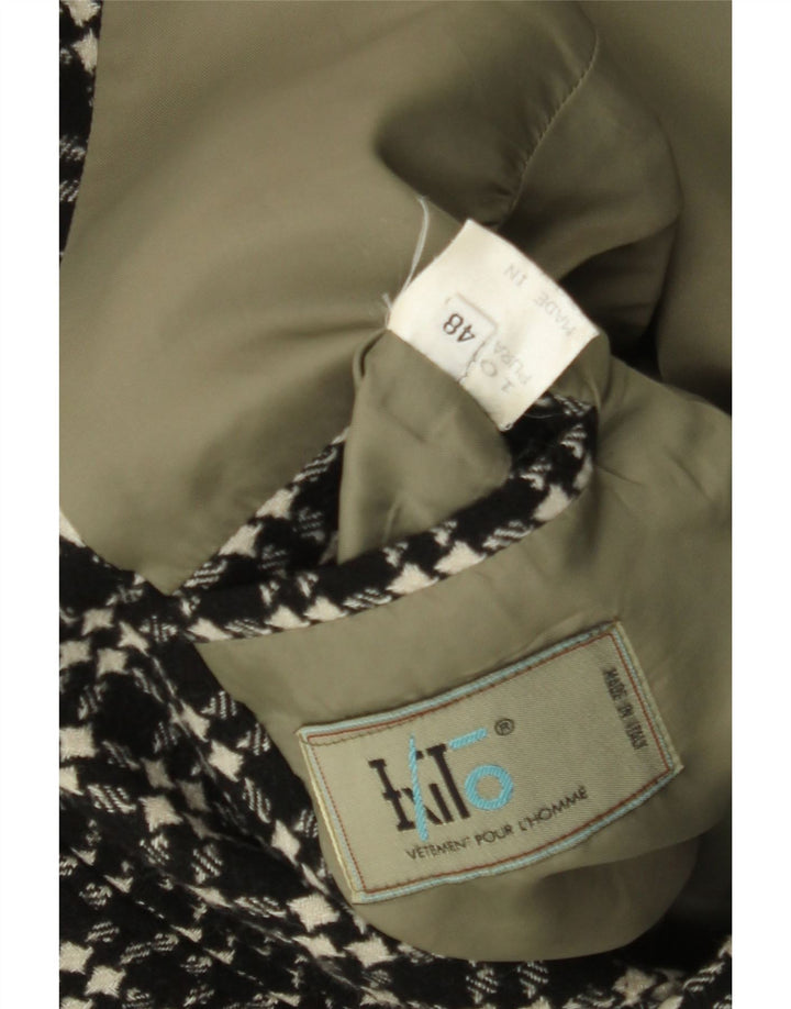 VINTAGE Herre 3-knaps blazerjakke IT 48 Medium Sort Houndstooth Uld