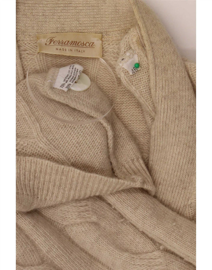 Ferramosca Dame Oversized Cardigan Sweater IT 46 Stor Beige Uld
