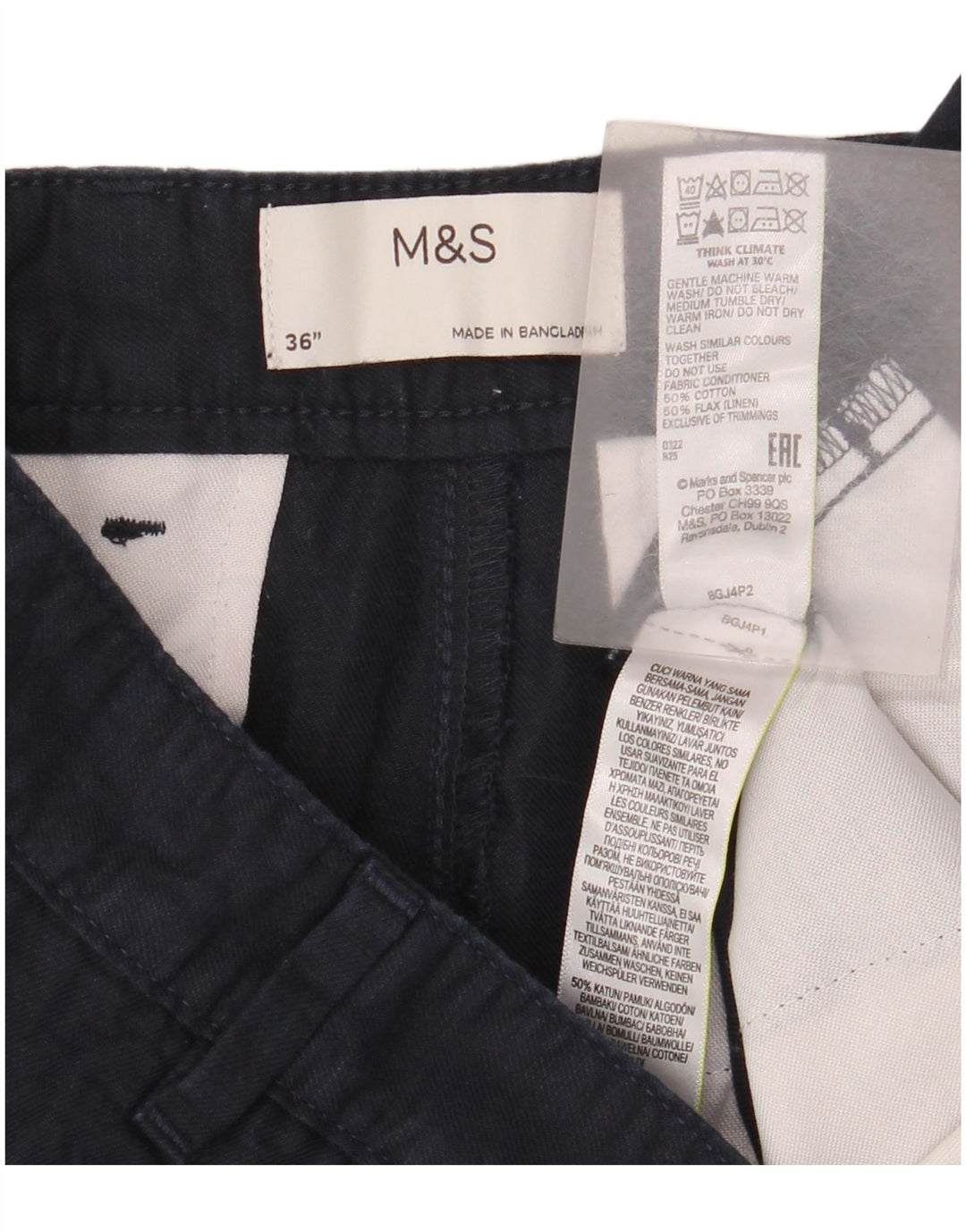 Marks & Spencer Herre Chino Shorts W36 Large Navy Blue Flax