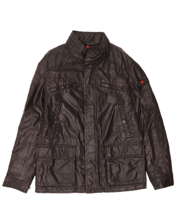Strellson Herre vokset bomuld Utility Jacket IT 50 Stor sort bomuld
