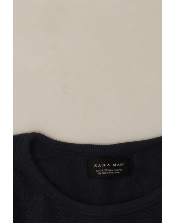 Zara Herre Crew Neck Jumper Sweater Large Navy Blue