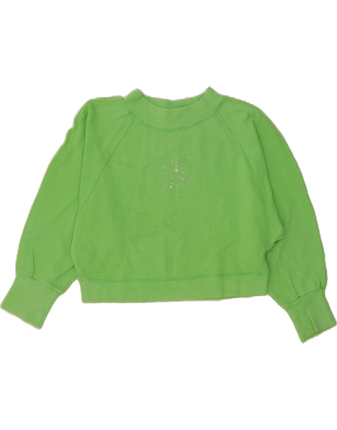 BENETTON Womens Oversized Crop Sweatshirt Jumper UK 10 Small Green Cotton Vintage Benetton and Second-Hand Benetton from Messina Hembry 