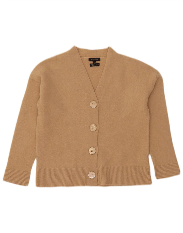 Massimo Dutti Dame Crop Cardigan Sweater UK 12 Medium Beige Uld