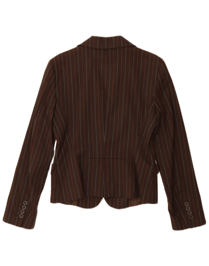 Zara Dame 2-knaps blazerjakke UK 12 medium brun stribet polyester