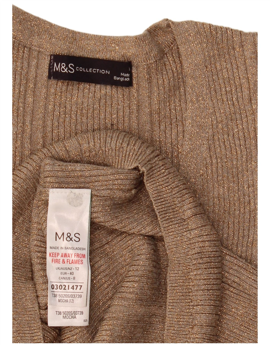 Marks & Spencer Dame V-hals sweater UK 12 Medium Beige Flecked