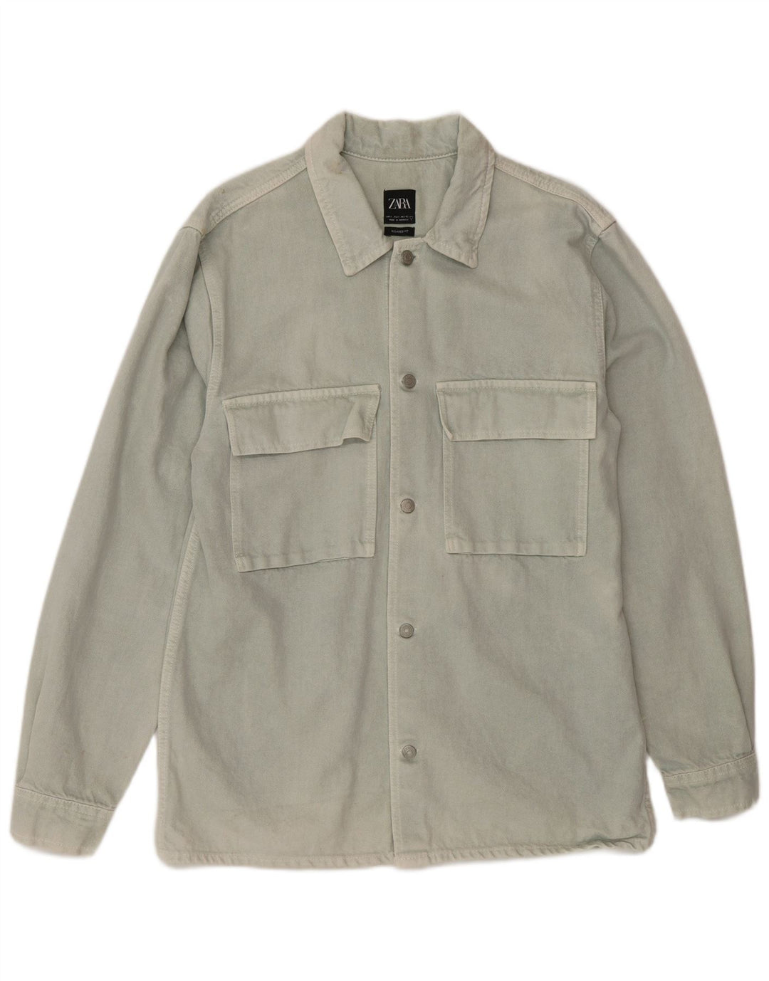 Zara Herre Relaxed Fit Denim Shirt Stor Blå Bomuld
