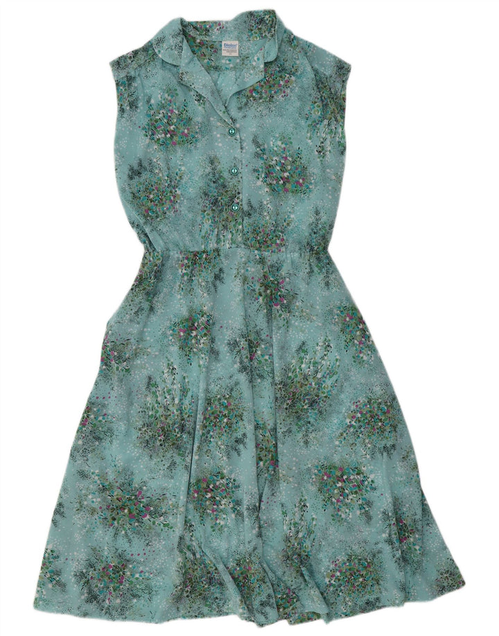 DIOLEN Dame Ærmeløs A-line Kjole IT 44 Medium Blue Floral Polyester