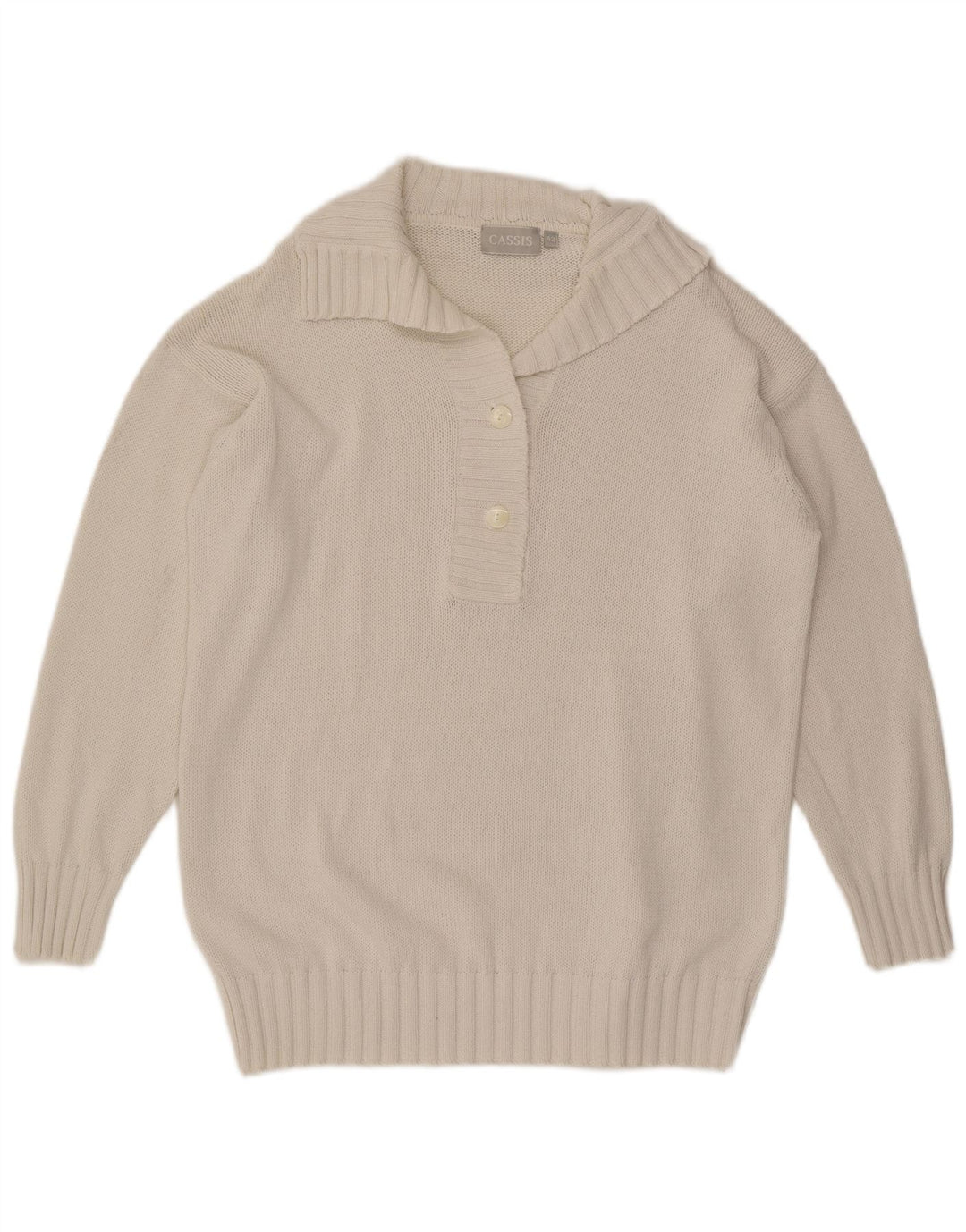 VINTAGE Womens Oversized Polo Neck Jumper Sweater EU 42 Large Off White
