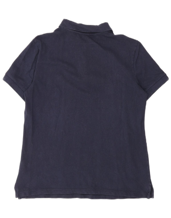 Benetton Dame Polo Shirt UK 14 Medium Navy Blue Bomuld