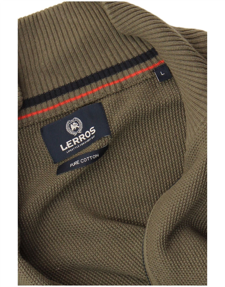 Lerros Herre Cardigan Sweater Stor Khaki Bomuld